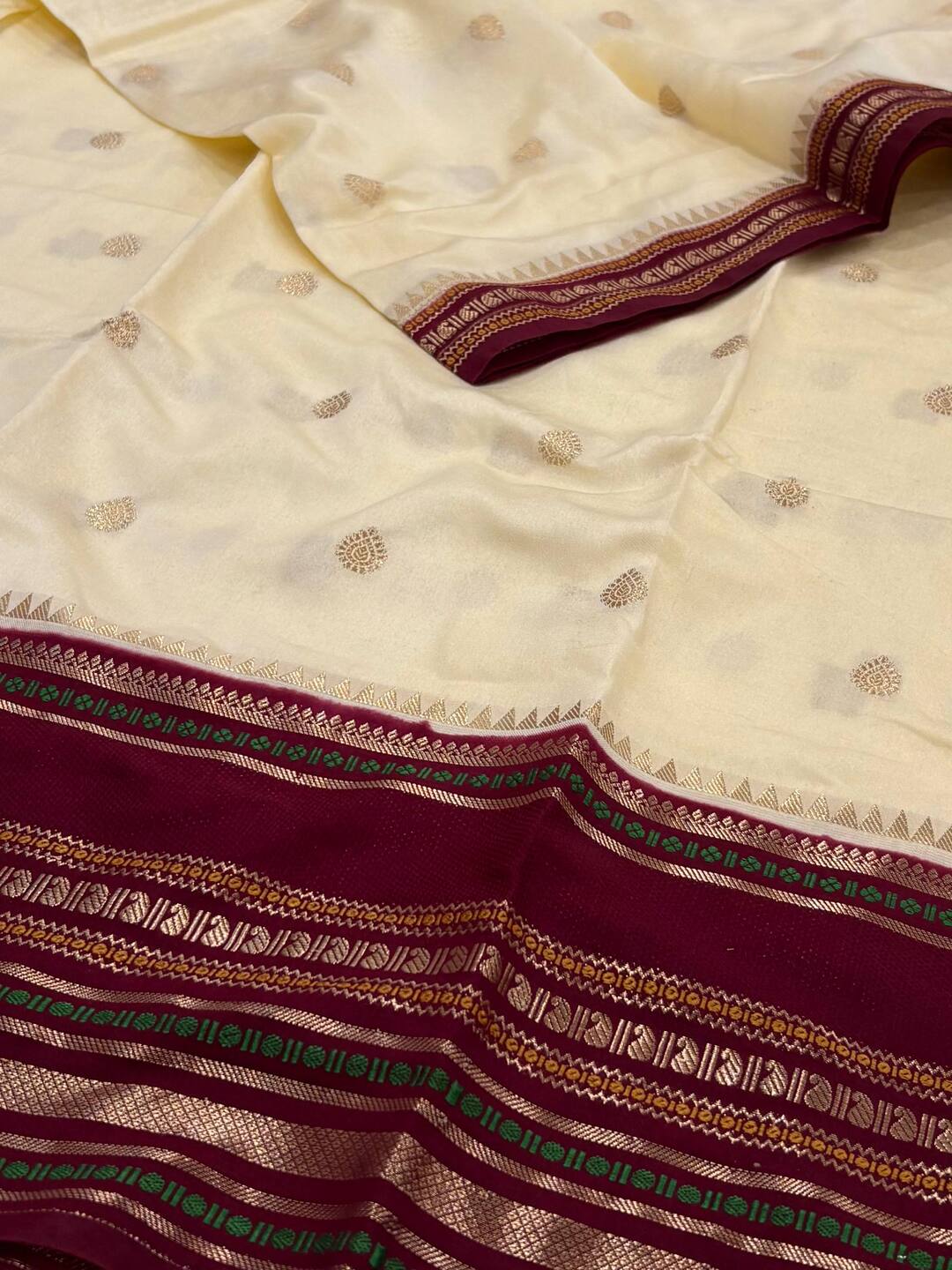 Off White Banaras Cotton Silk Saree
