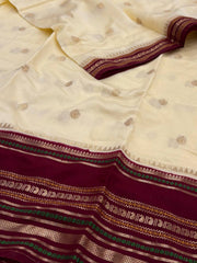 Off White Banaras Cotton Silk Saree