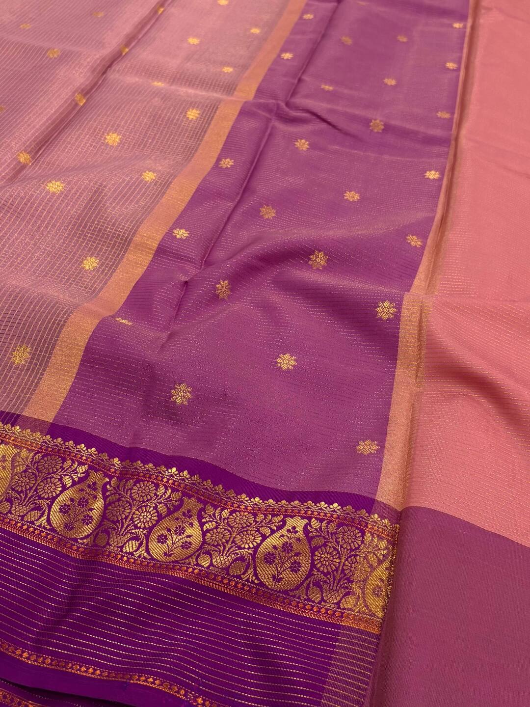 Pastel Pink Checked Tissue Cotton Silk Saree