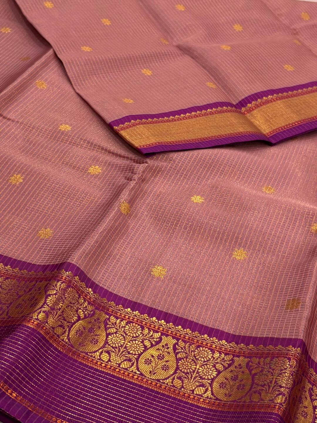 Pastel Pink Checked Tissue Cotton Silk Saree