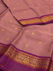 Pastel Pink Checked Tissue Cotton Silk Saree