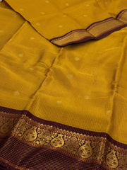 Olive Yellow Checked Tissue Cotton Silk Saree