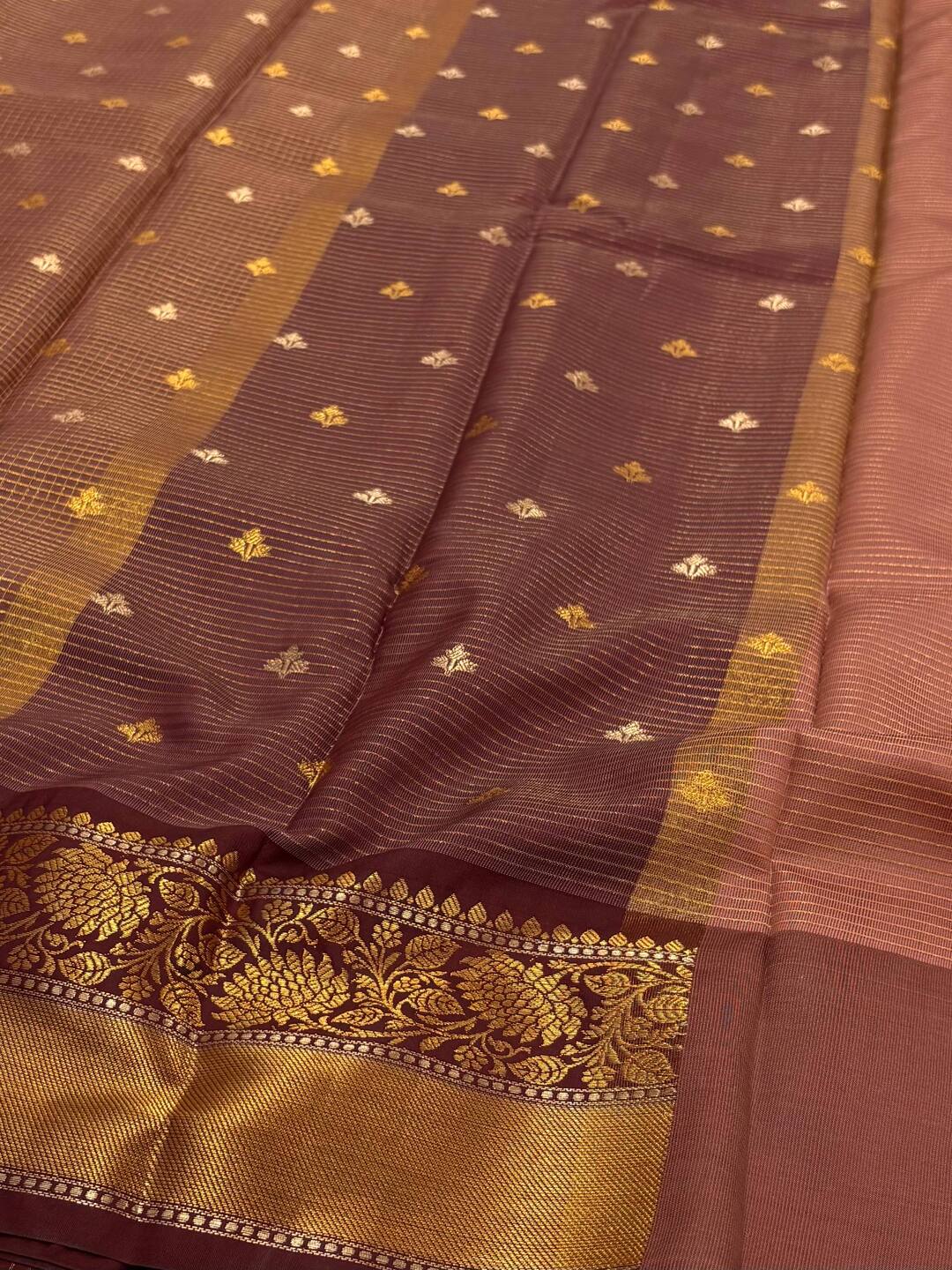Dusty Pink Checked Tissue Cotton Silk Saree