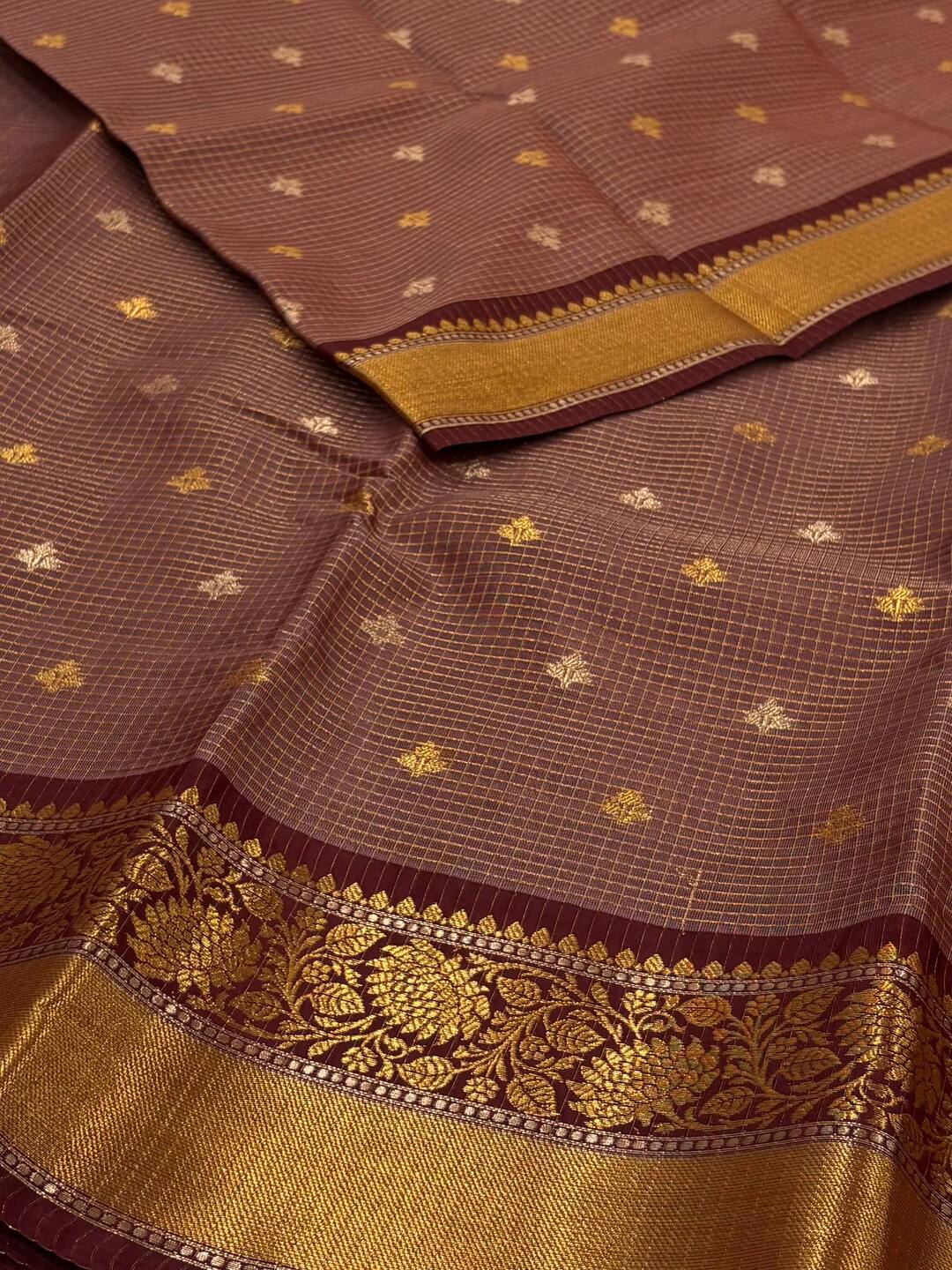Dusty Pink Checked Tissue Cotton Silk Saree