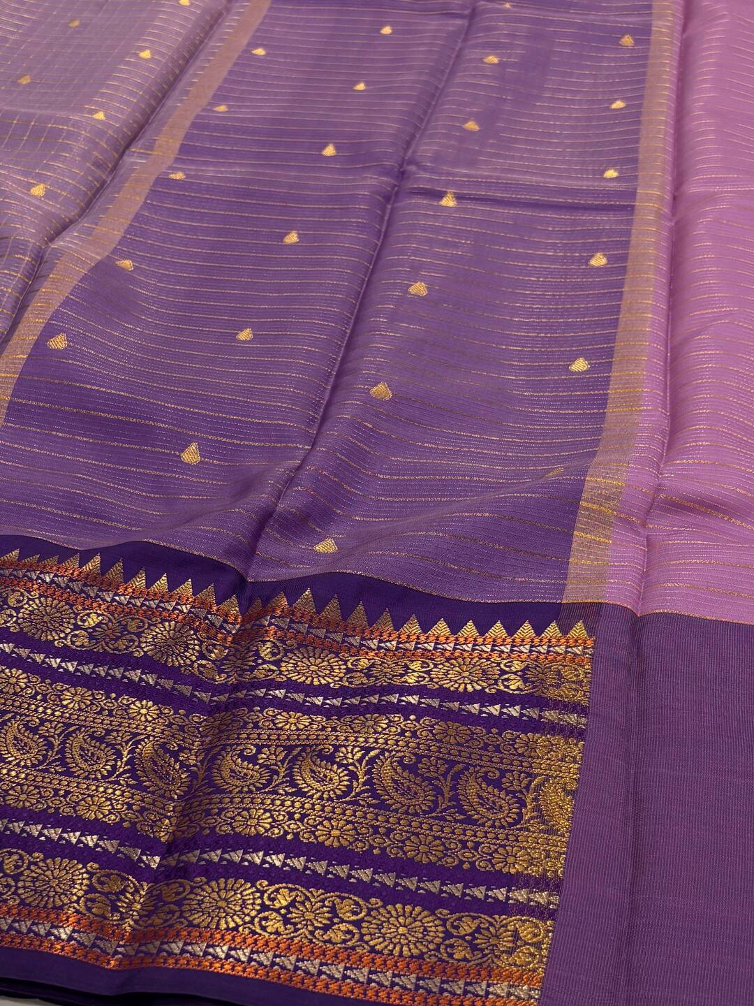 Lavender Purple Checked Tissue Cotton Silk Saree