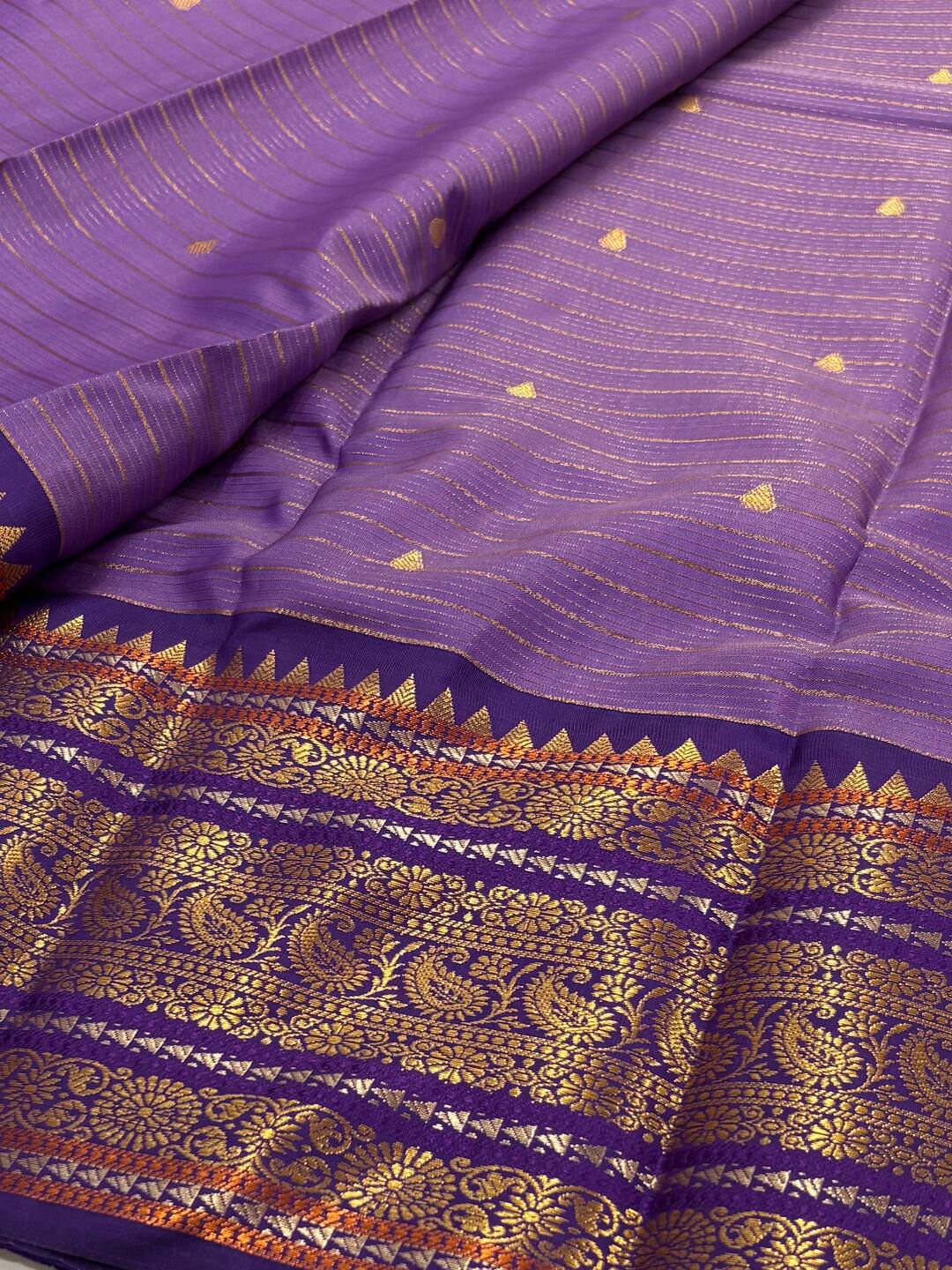Lavender Purple Checked Tissue Cotton Silk Saree