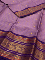 Lavender Purple Checked Tissue Cotton Silk Saree
