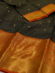 Emerald Green Checked Tissue Cotton Silk Saree