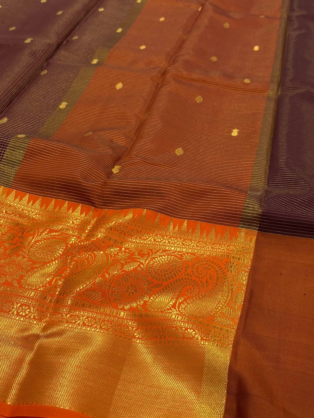 Burgundy Checked Tissue Cotton Silk Saree