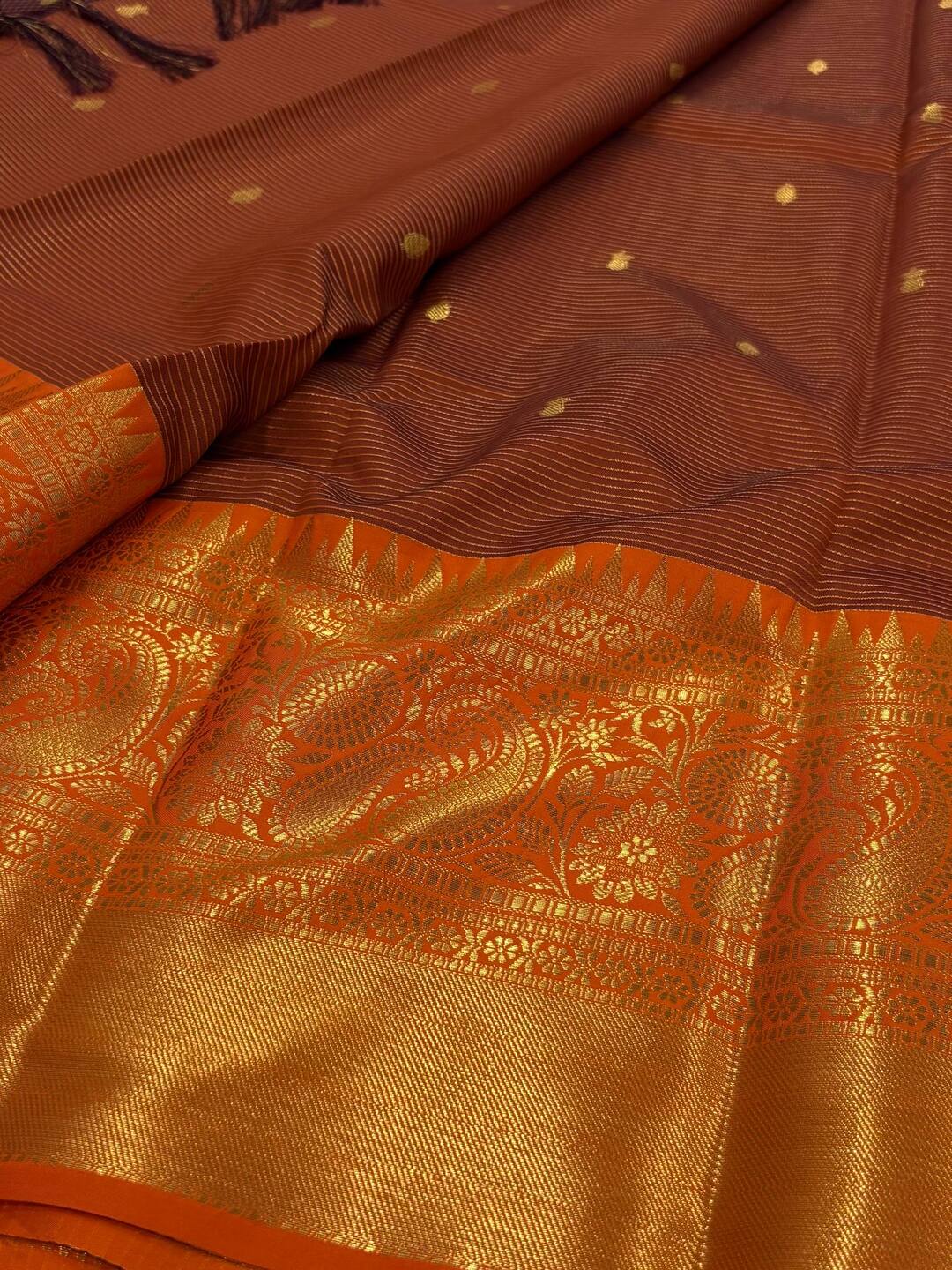 Burgundy Checked Tissue Cotton Silk Saree