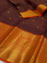 Burgundy Checked Tissue Cotton Silk Saree
