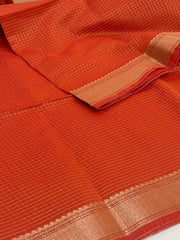Bright Orange Checked Tissue Cotton Saree