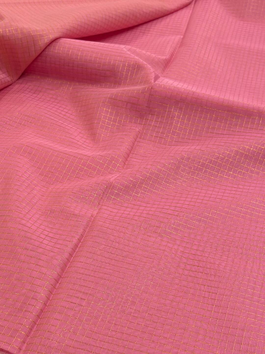 Baby Pink Checked Tissue Cotton Saree