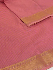 Baby Pink Checked Tissue Cotton Saree