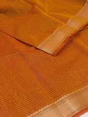 Dual Shade Orange Checked Tissue Cotton Saree