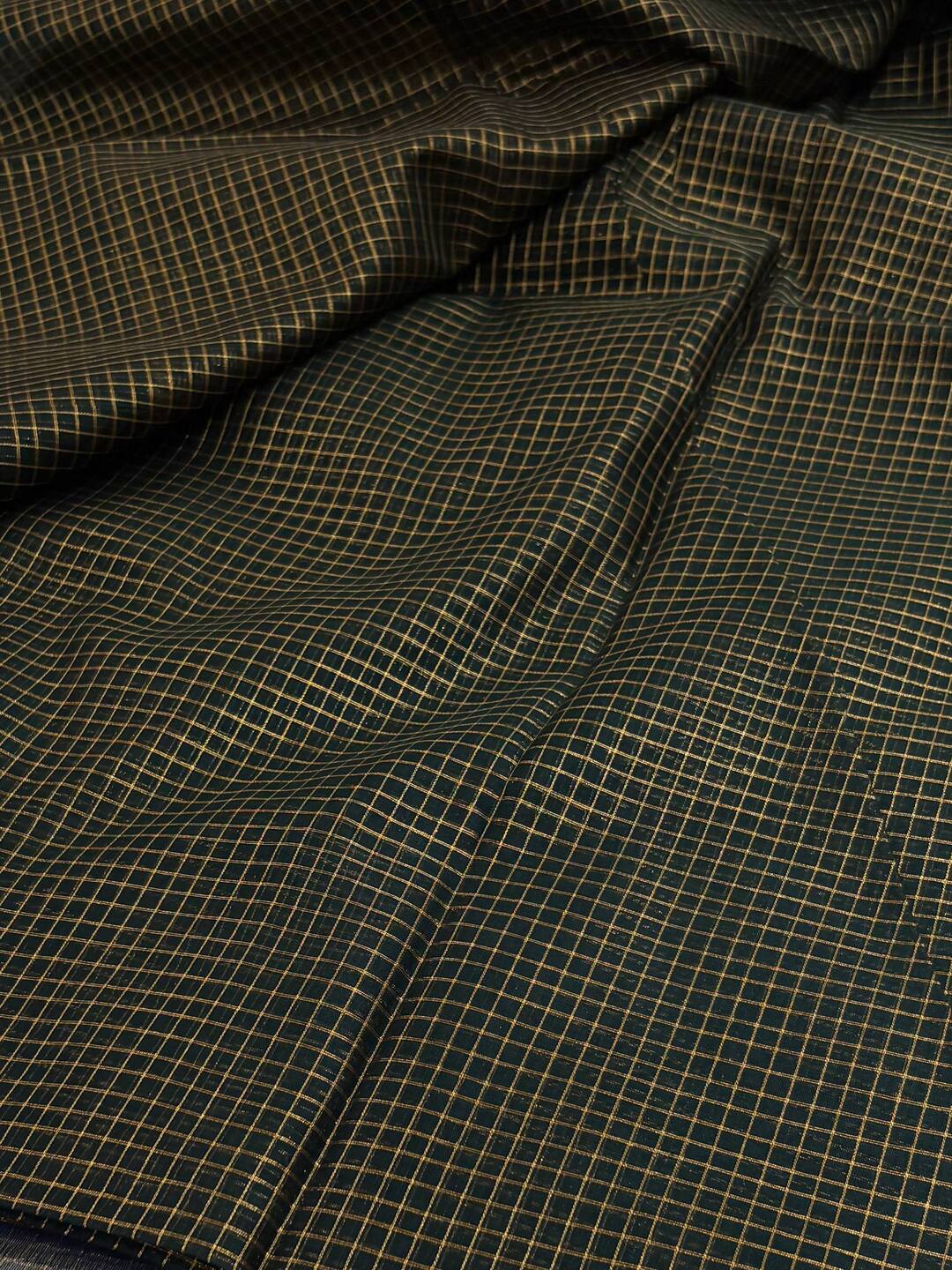 Emerald Green Checked Tissue Cotton Saree