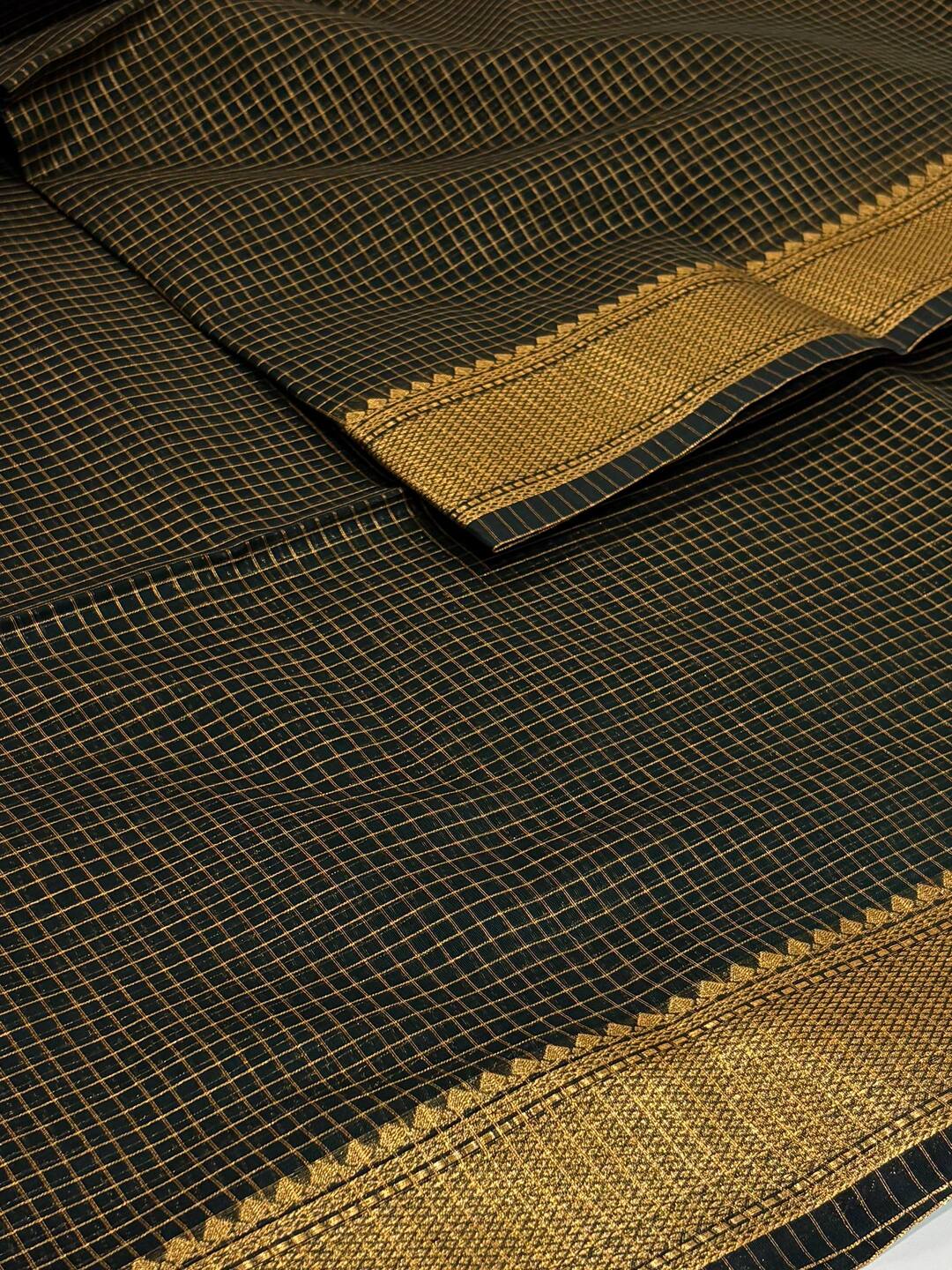 Emerald Green Checked Tissue Cotton Saree