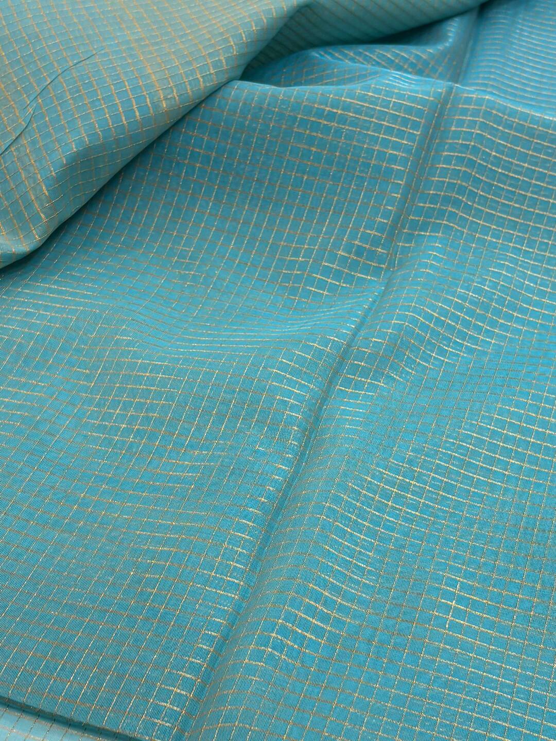 Baby Blue Checked Tissue Cotton Saree