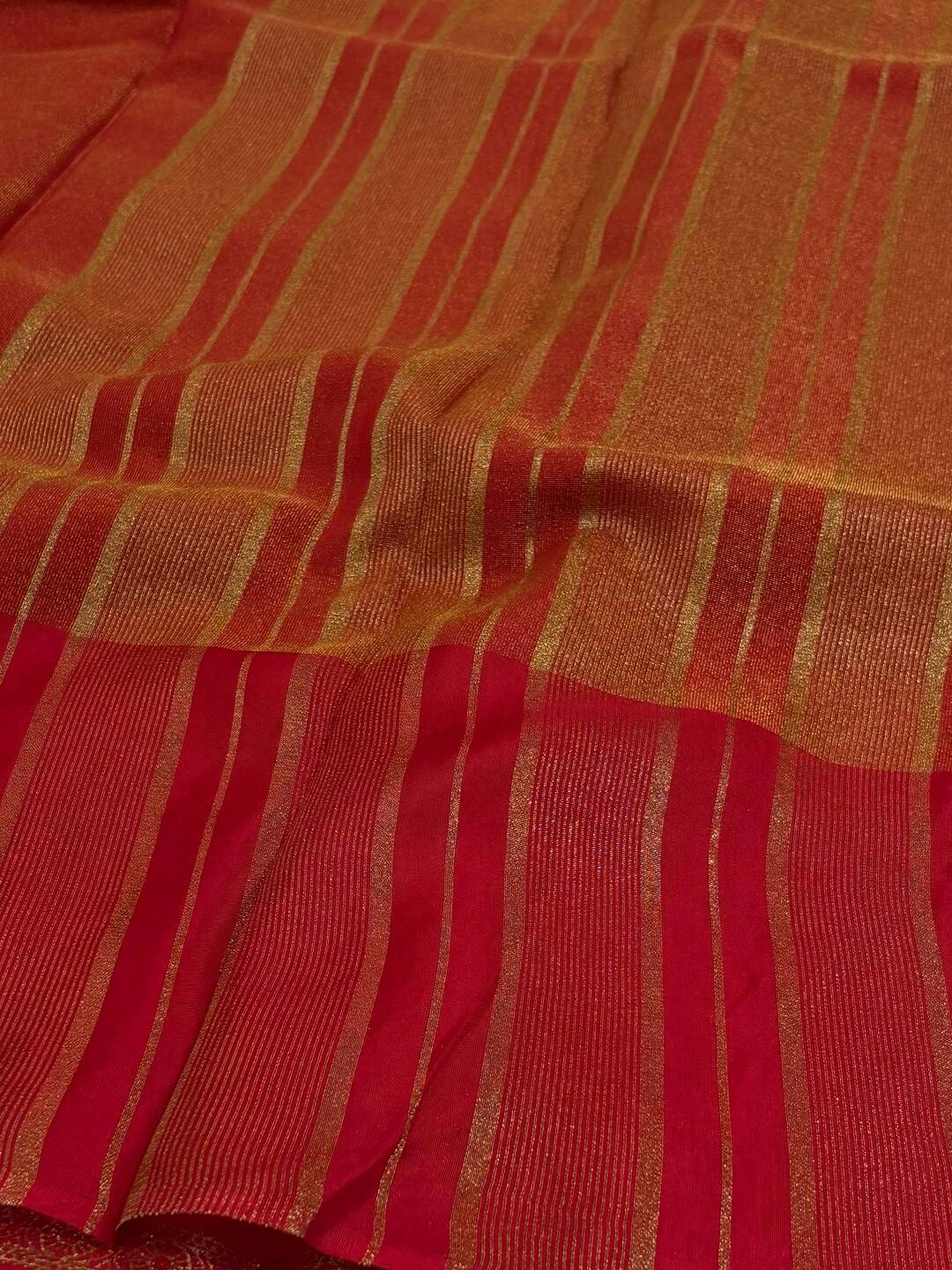 Golden Chili Red Chiffon Silk Saree