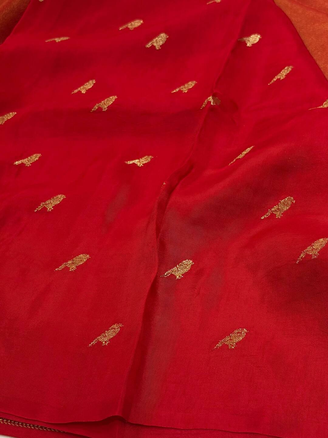 Golden Chili Red Chiffon Silk Saree
