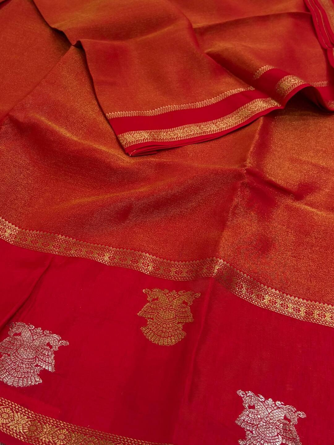 Golden Chili Red Chiffon Silk Saree