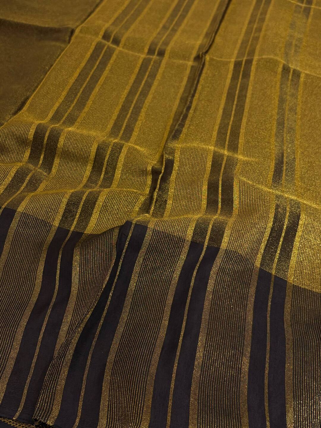 Golden Black Chiffon Silk Saree