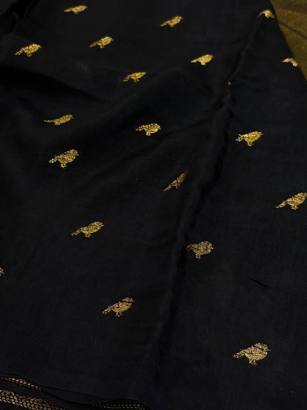 Golden Black Chiffon Silk Saree
