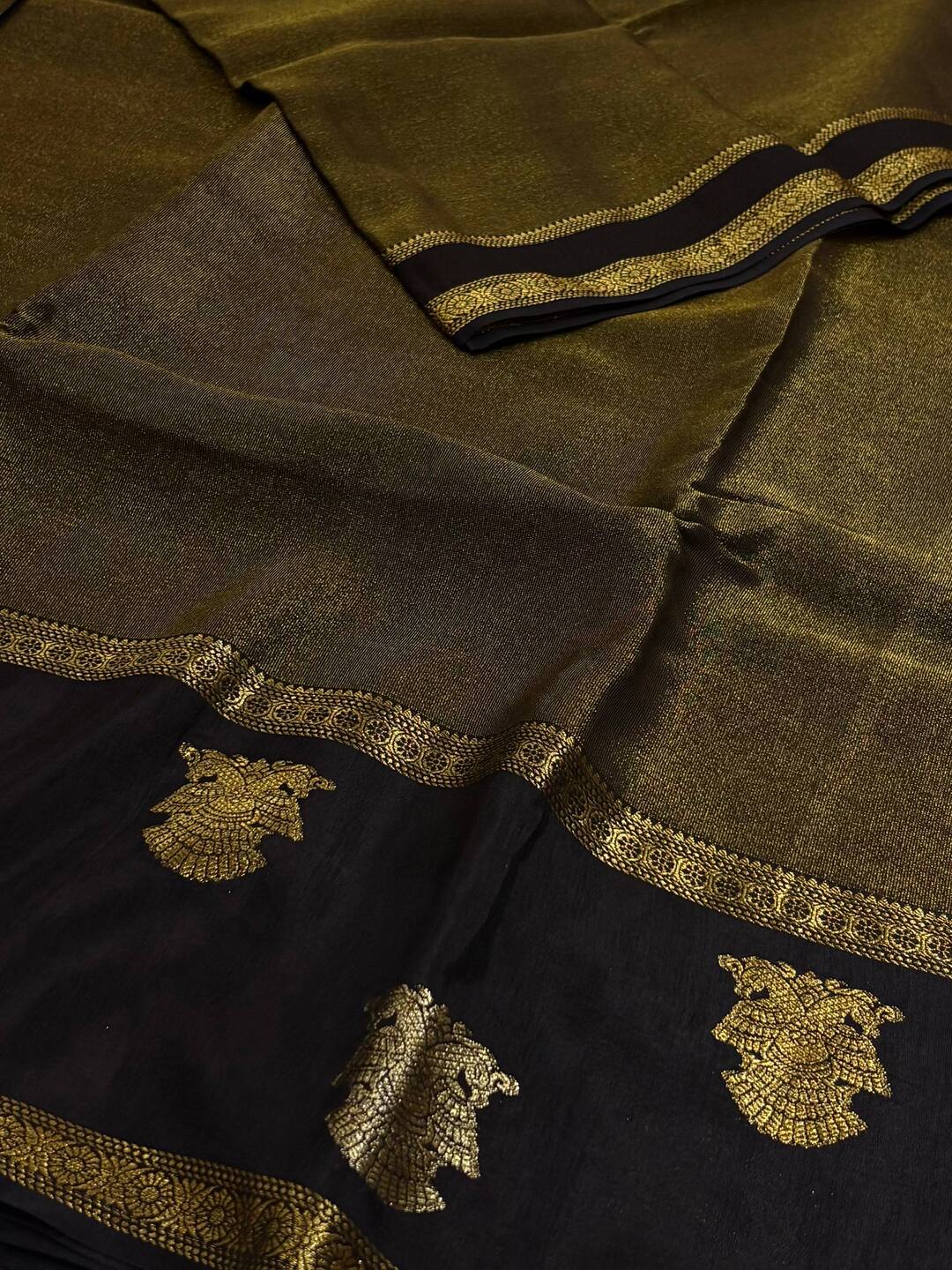Golden Black Chiffon Silk Saree