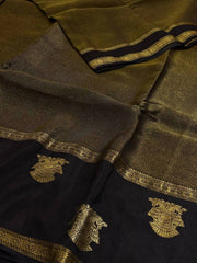 Golden Black Chiffon Silk Saree
