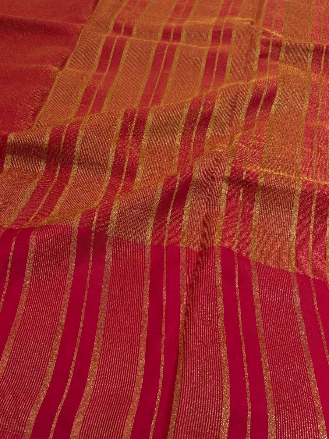 Golden Hot Pink Chiffon Silk Saree