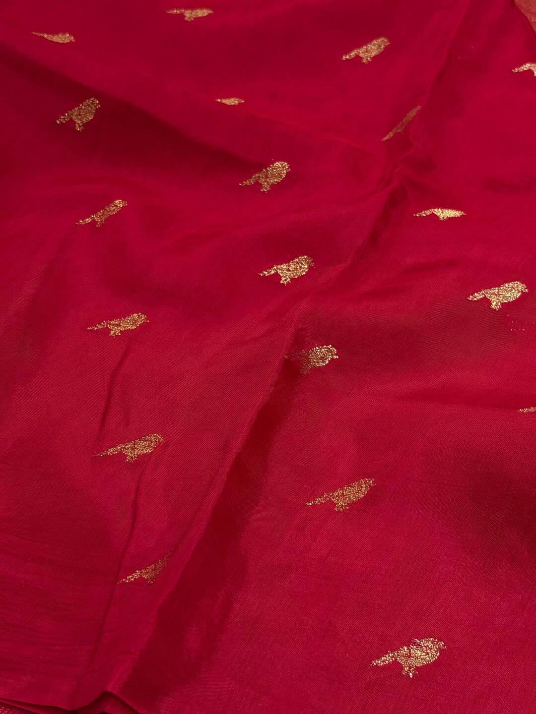Golden Hot Pink Chiffon Silk Saree