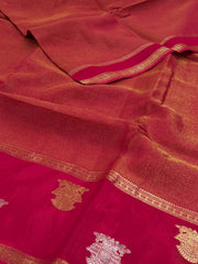Golden Hot Pink Chiffon Silk Saree