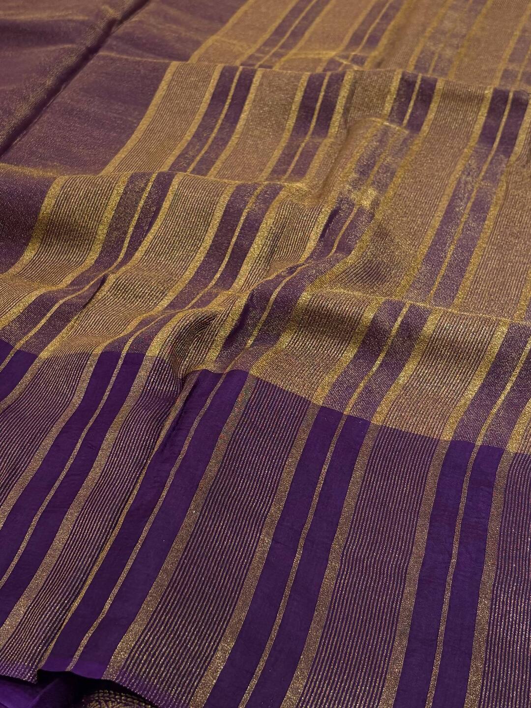 Golden Royal Purple Chiffon Silk Saree