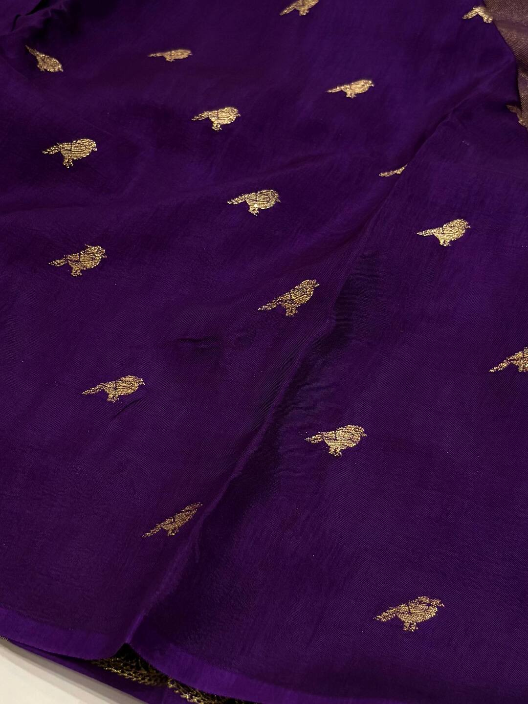 Golden Royal Purple Chiffon Silk Saree