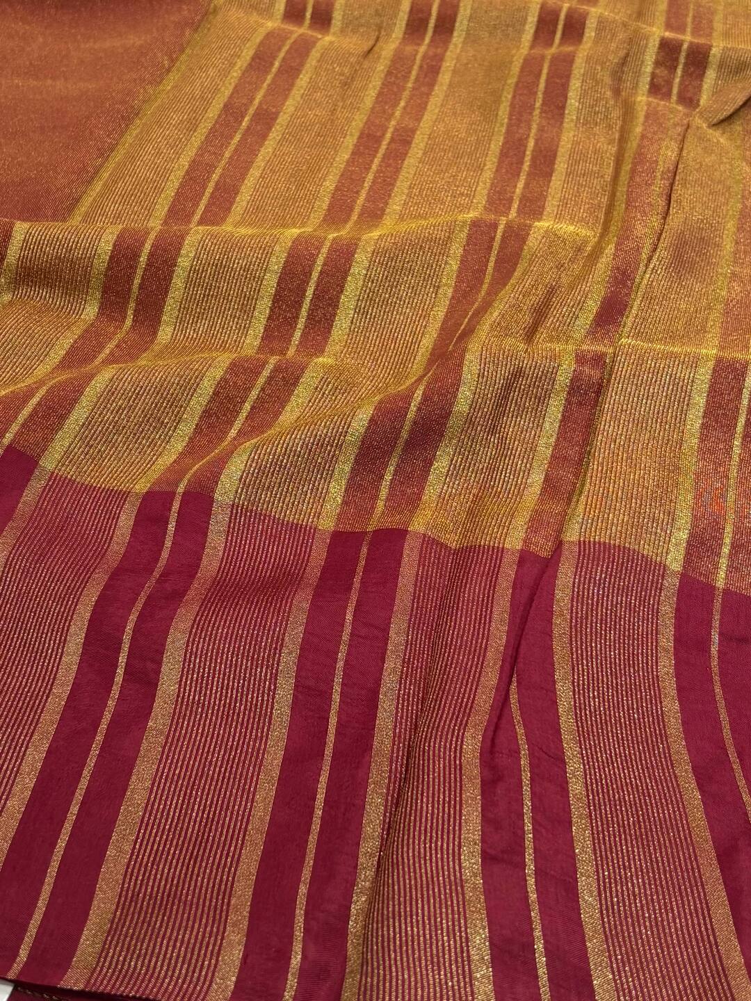 Golden Maroon Chiffon Silk Saree