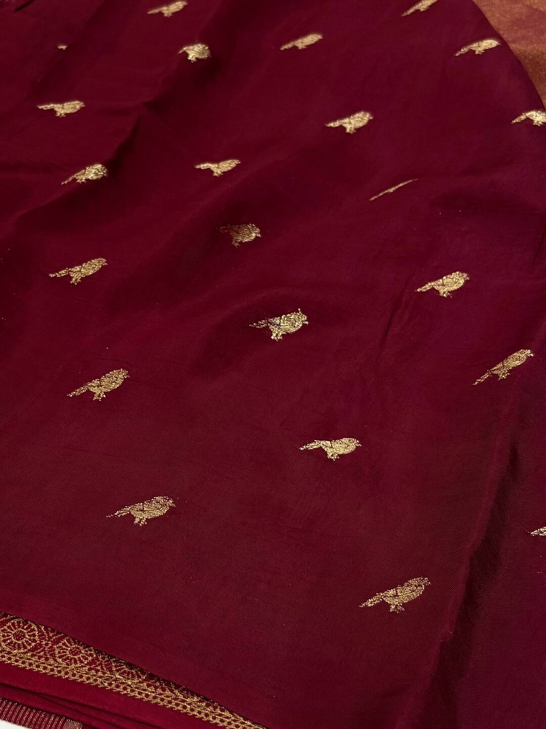 Golden Maroon Chiffon Silk Saree