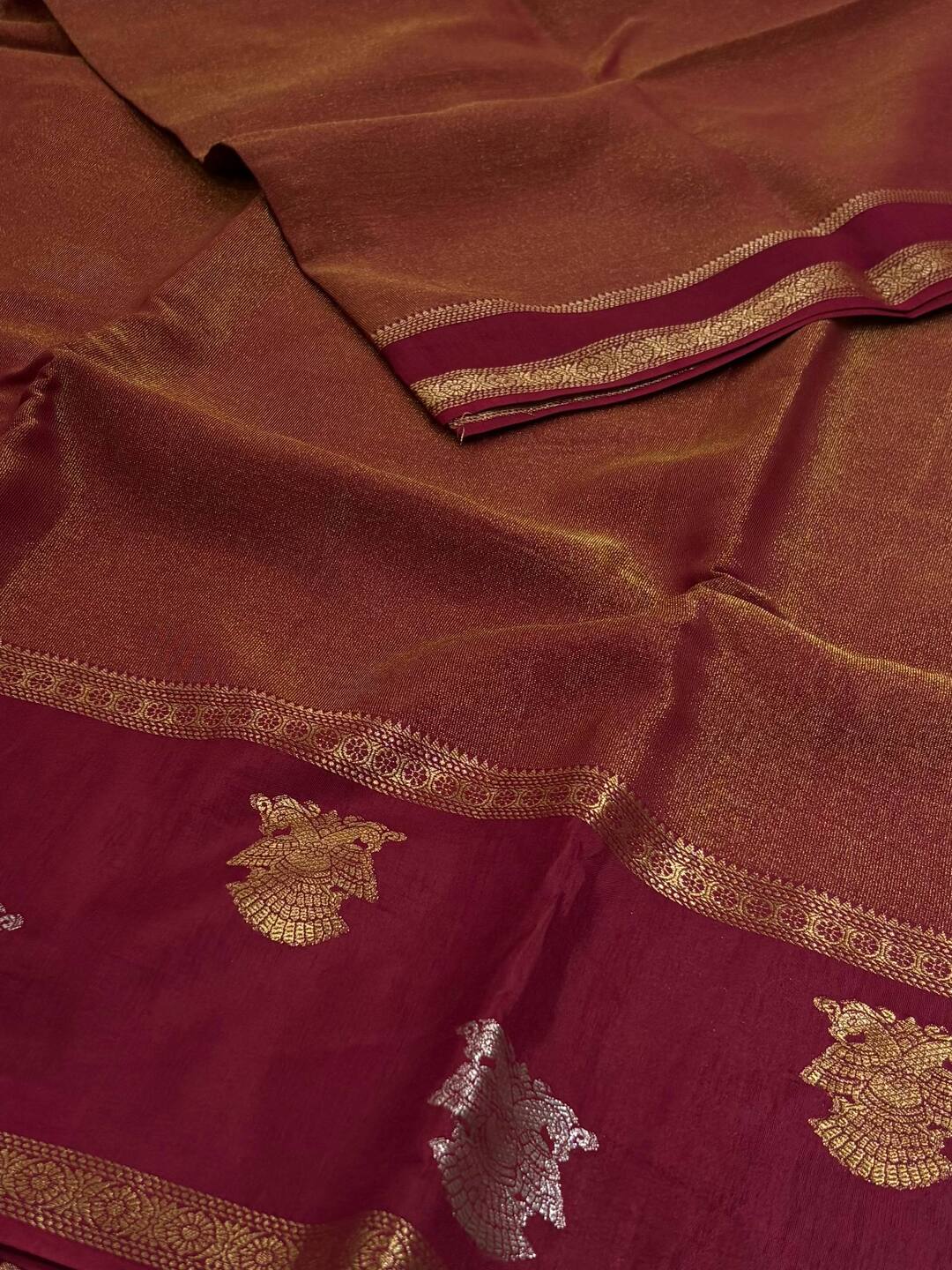 Golden Maroon Chiffon Silk Saree