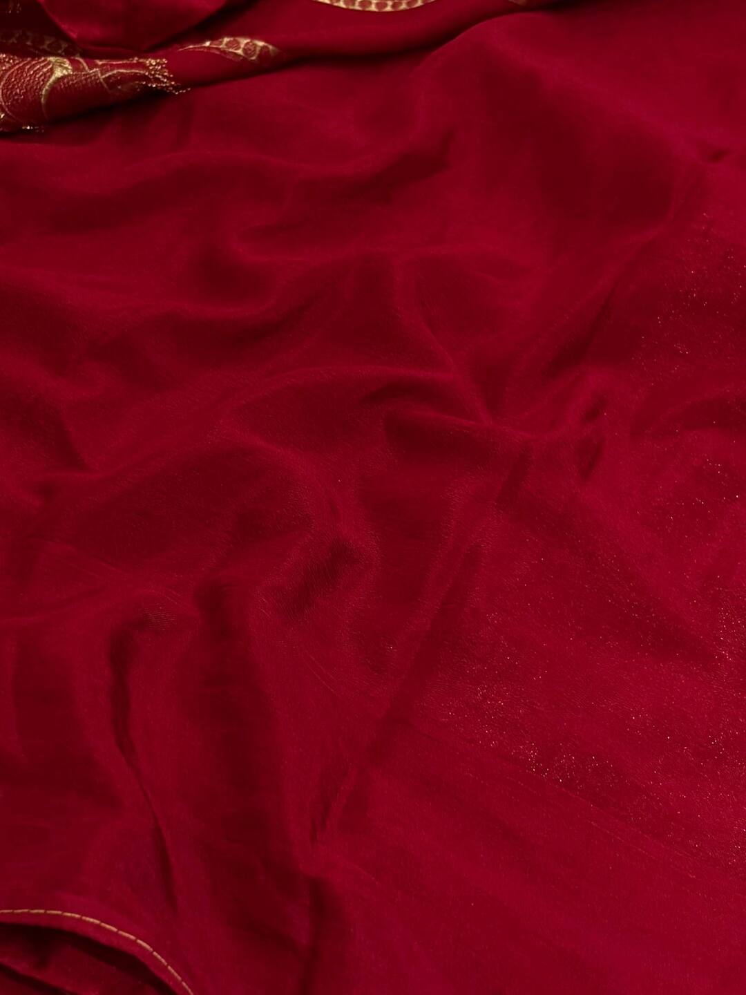 Cherry Red Banaras Satin Silk Saree