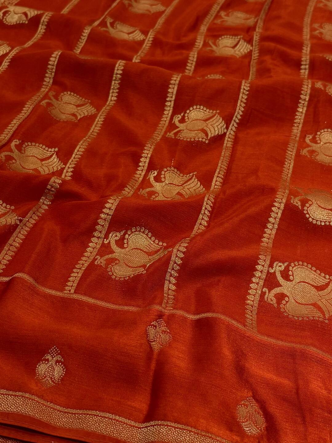 Orange Banaras Satin Silk Saree