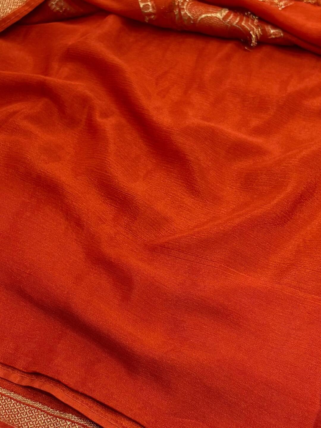 Orange Banaras Satin Silk Saree