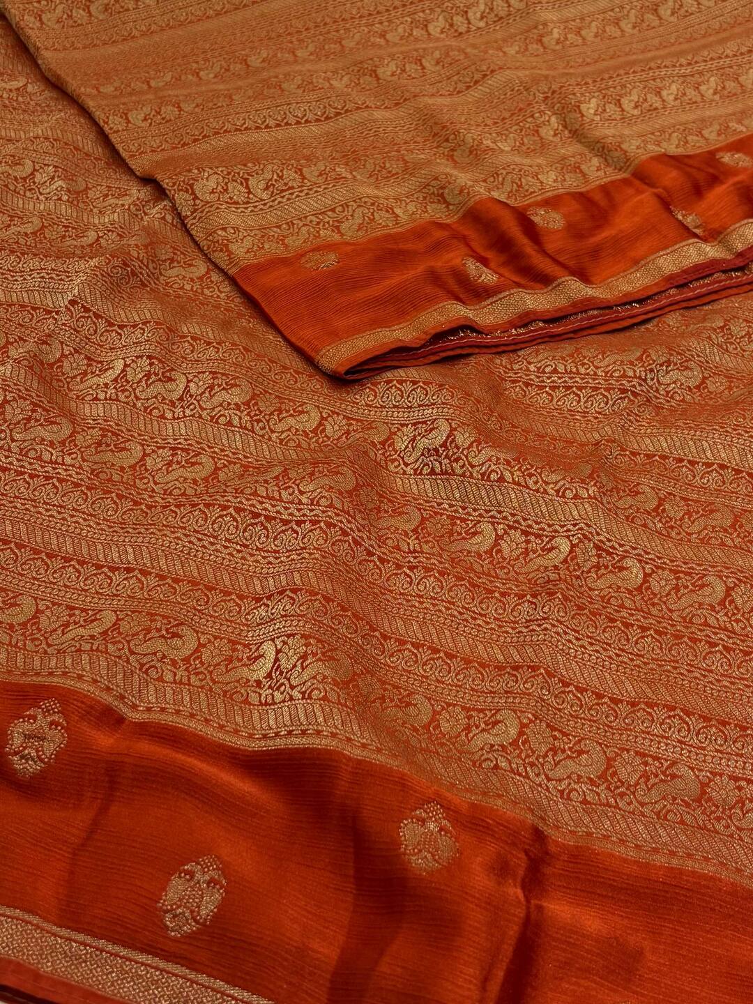 Orange Banaras Satin Silk Saree