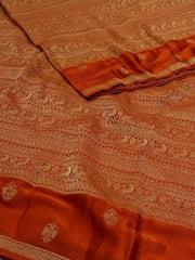 Orange Banaras Satin Silk Saree