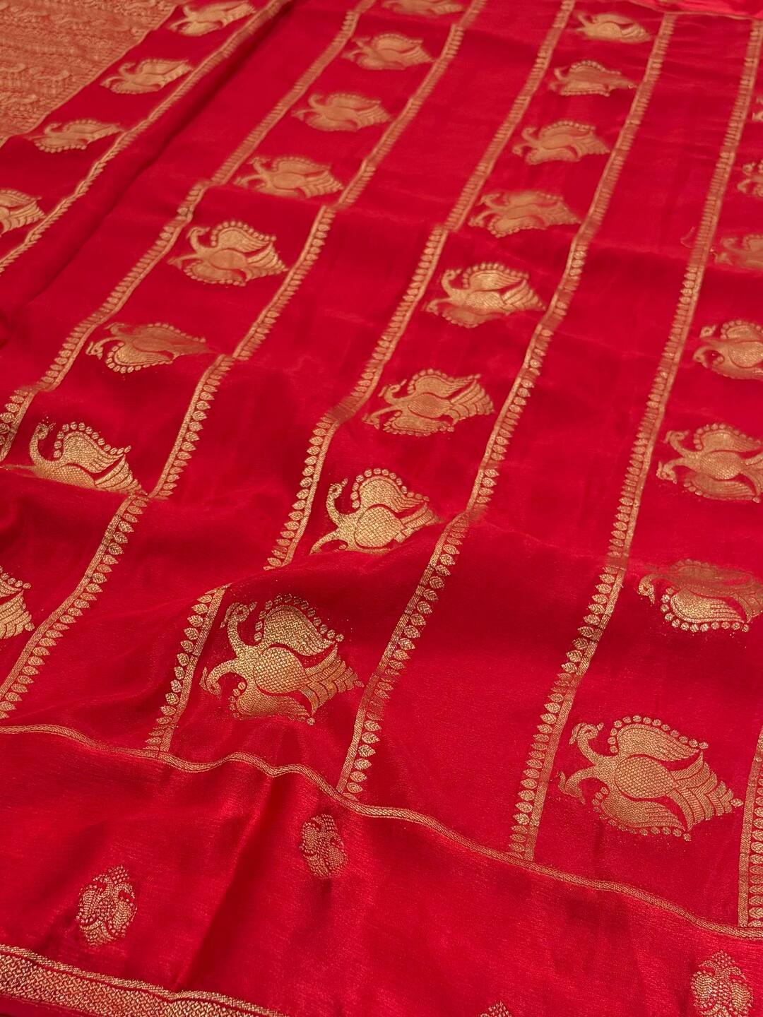 Chili Red Banaras Satin Silk Saree