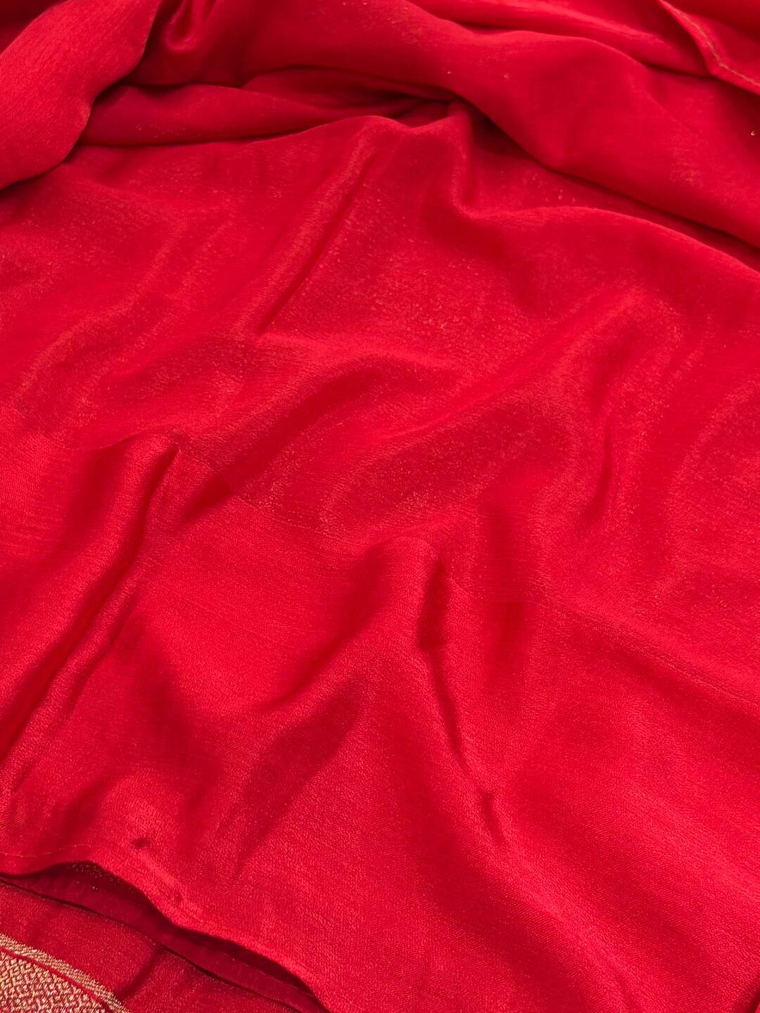Chili Red Banaras Satin Silk Saree