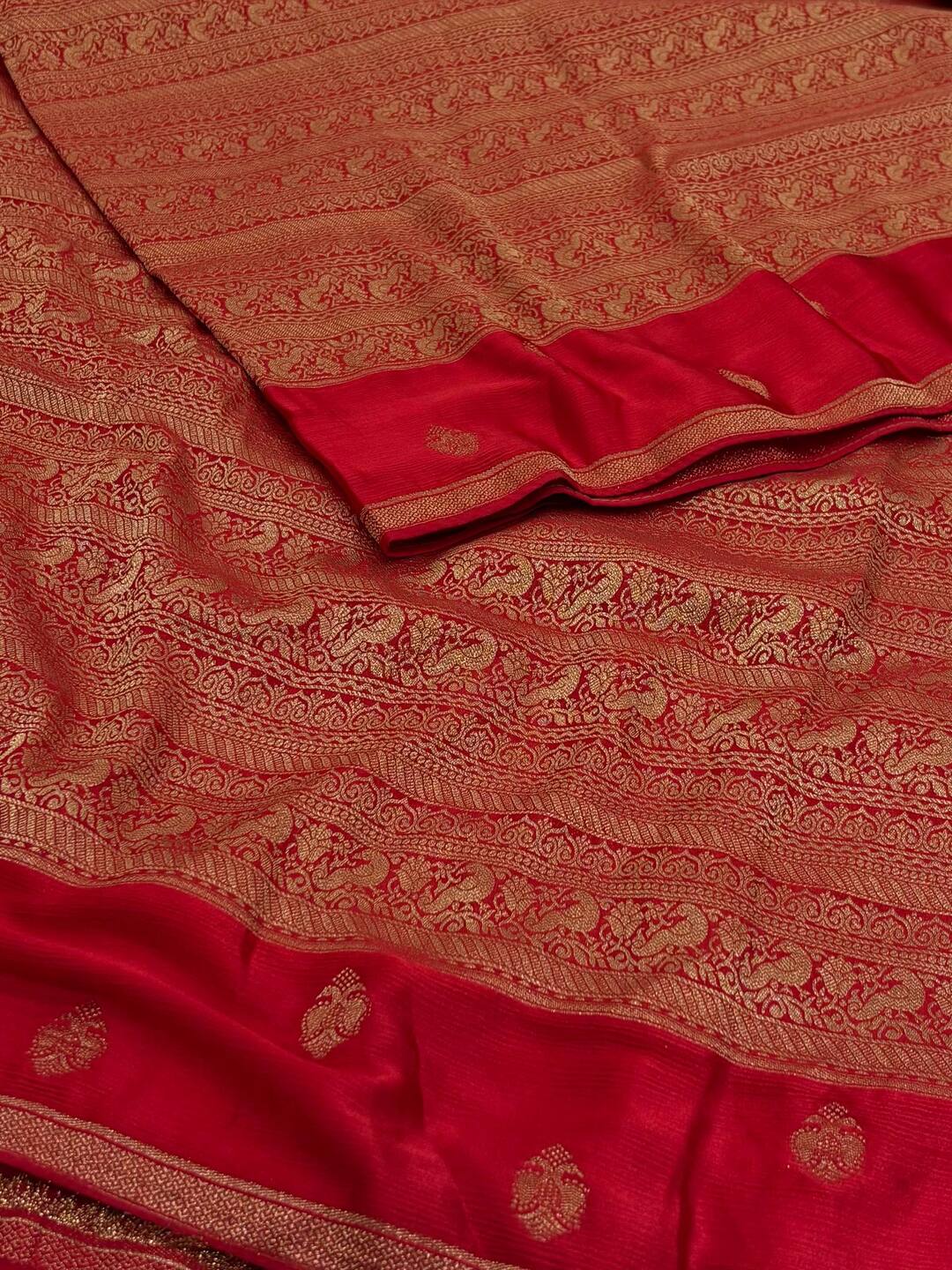 Chili Red Banaras Satin Silk Saree