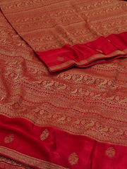 Chili Red Banaras Satin Silk Saree