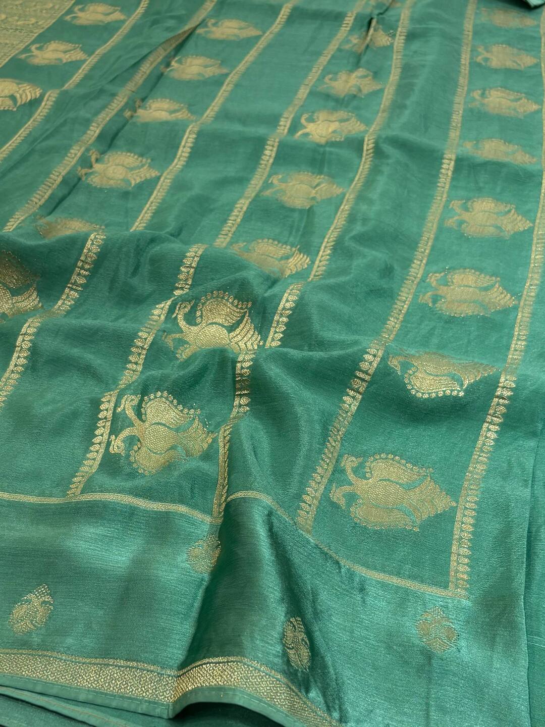 Turquoise Banaras Satin Silk Saree