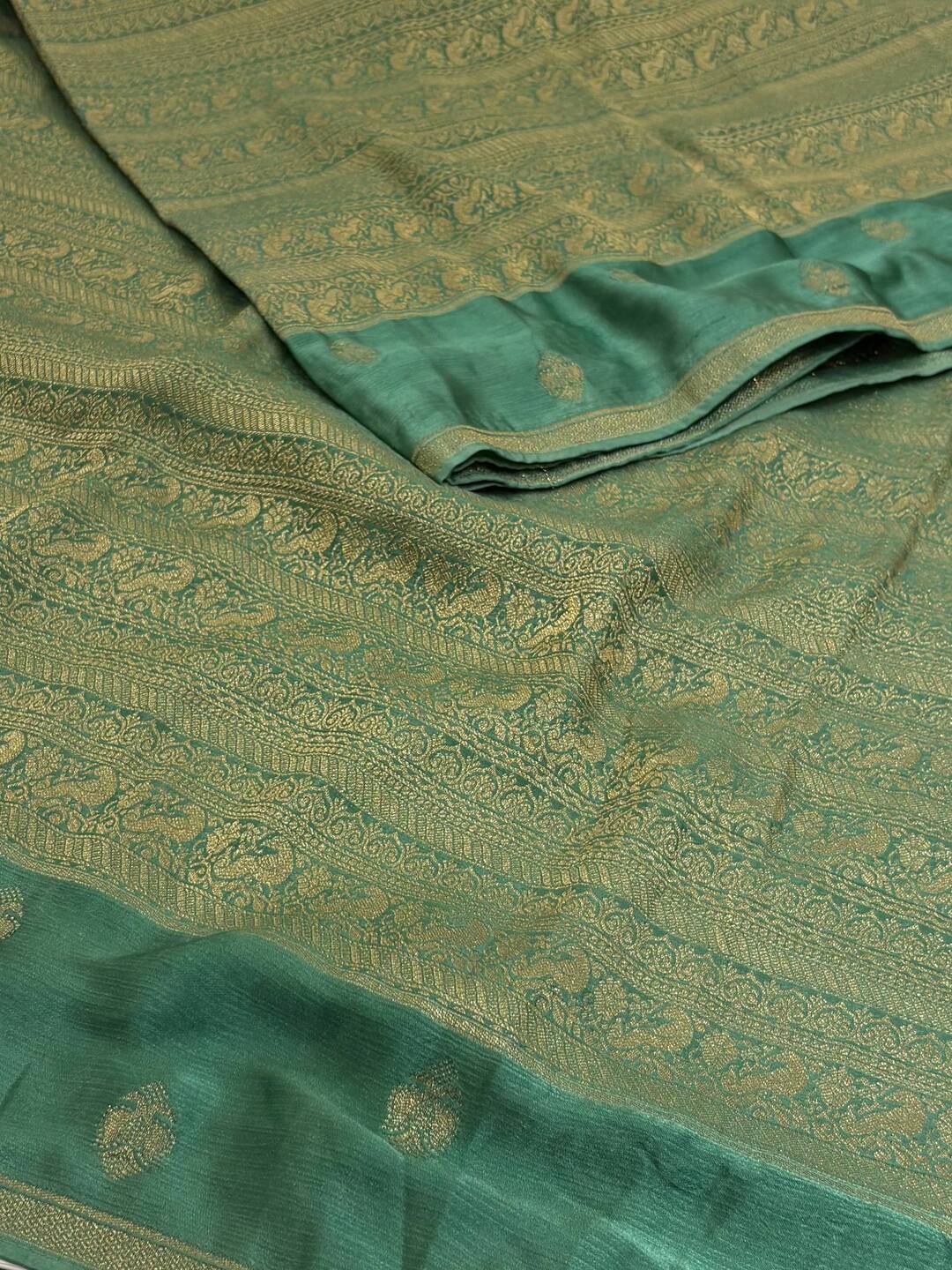 Turquoise Banaras Satin Silk Saree