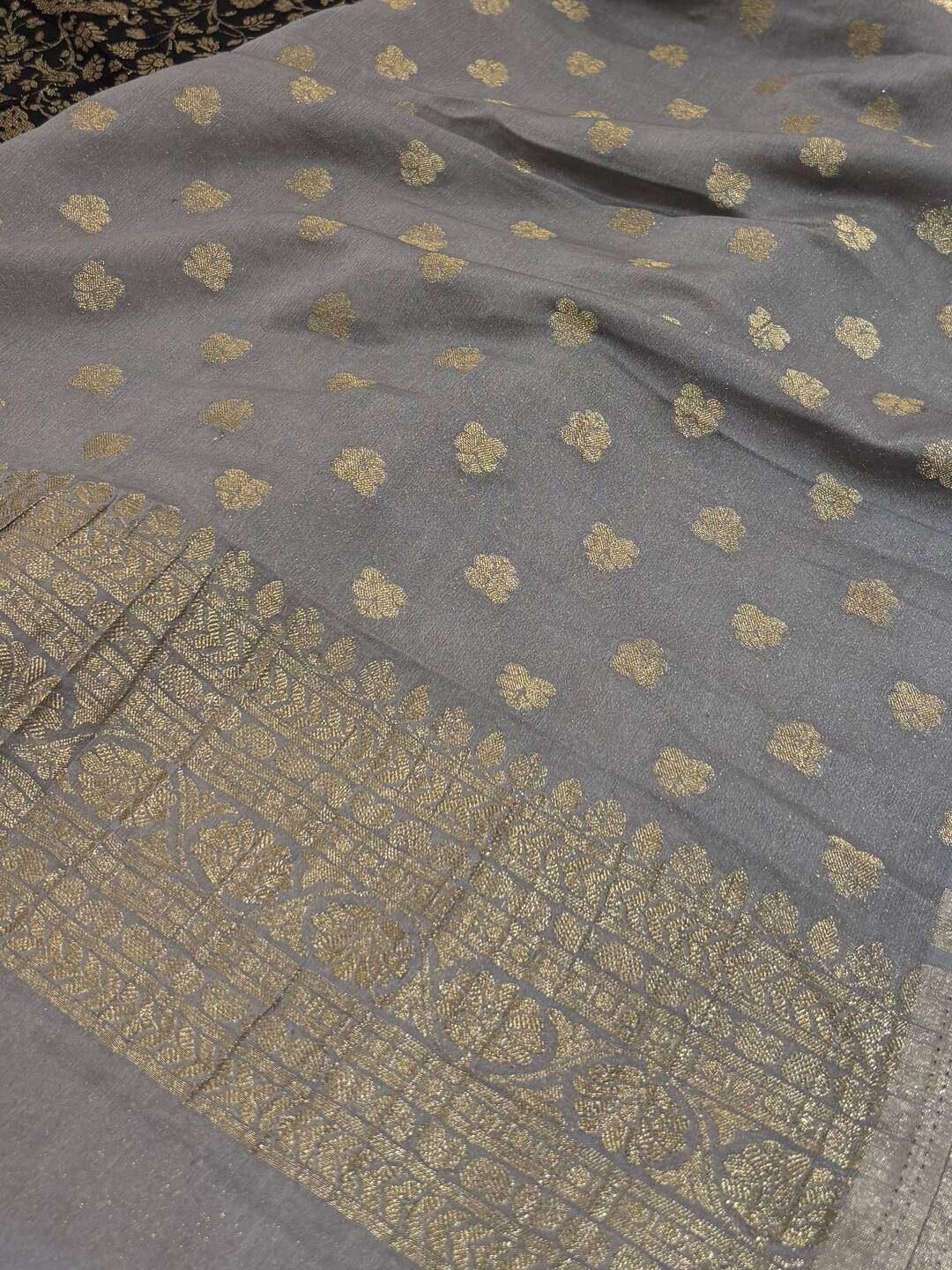 Black Banaras Chiffon Silk Saree