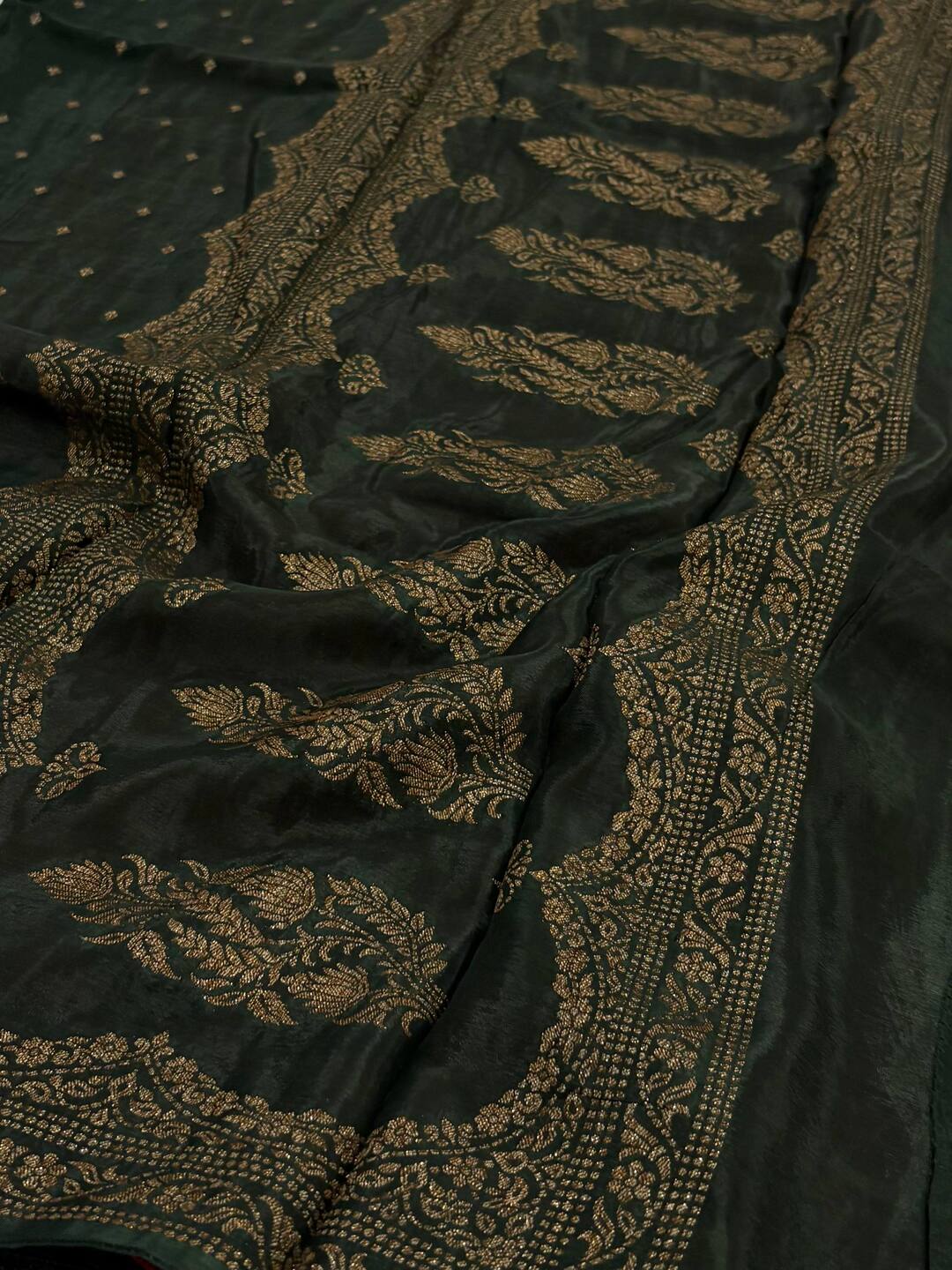Emerald Green Satin Silk Saree